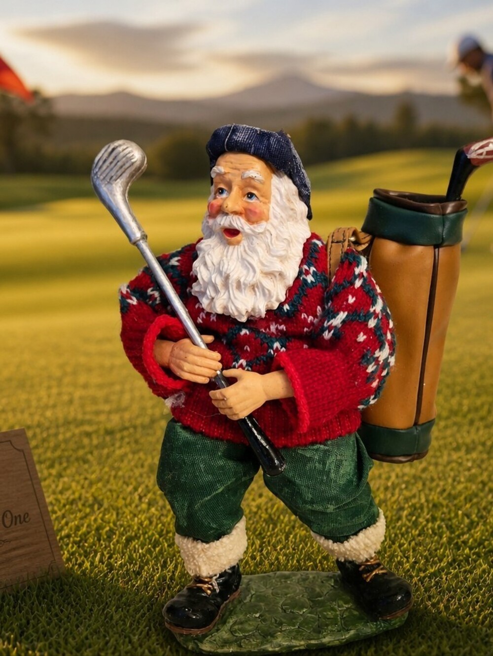 Vtg Clothtique Santa Claus Golfer Risin & Fabric Mache 10" 60's 70's Retro
